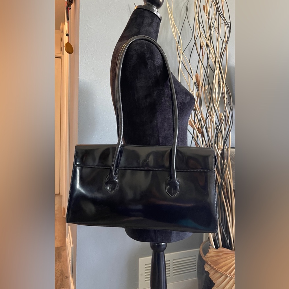 ❌SOLD ❌Vintage Furla Black Patent Leather Shoulder Bag 3 Compartments - Picture 17 of 17